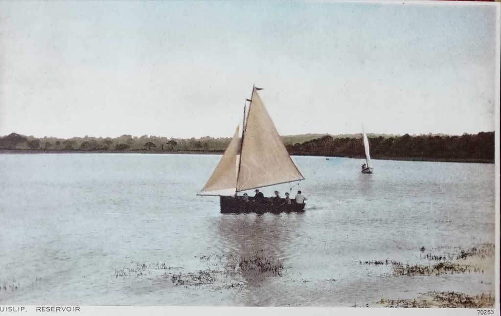 A Postcard Of A Small Yacht Sailing On Ruislip Lido